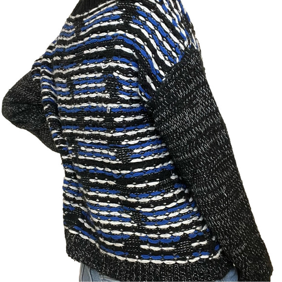 SILVIAN HEACH Crewneck Sweater Boxy Oversized Knit Woven Bouclé Black White Blue - Picture 12 of 14
